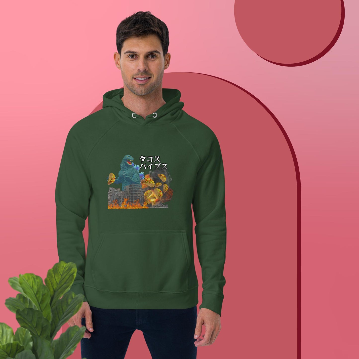 Tacos & Godzilla Unisex eco raglan hoodie