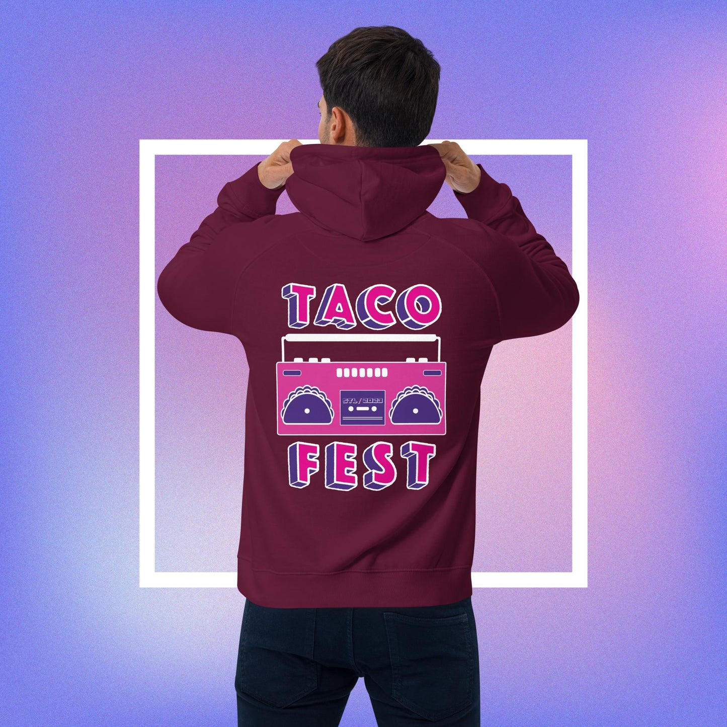 Taco Fest Boom Box Unisex eco raglan hoodie