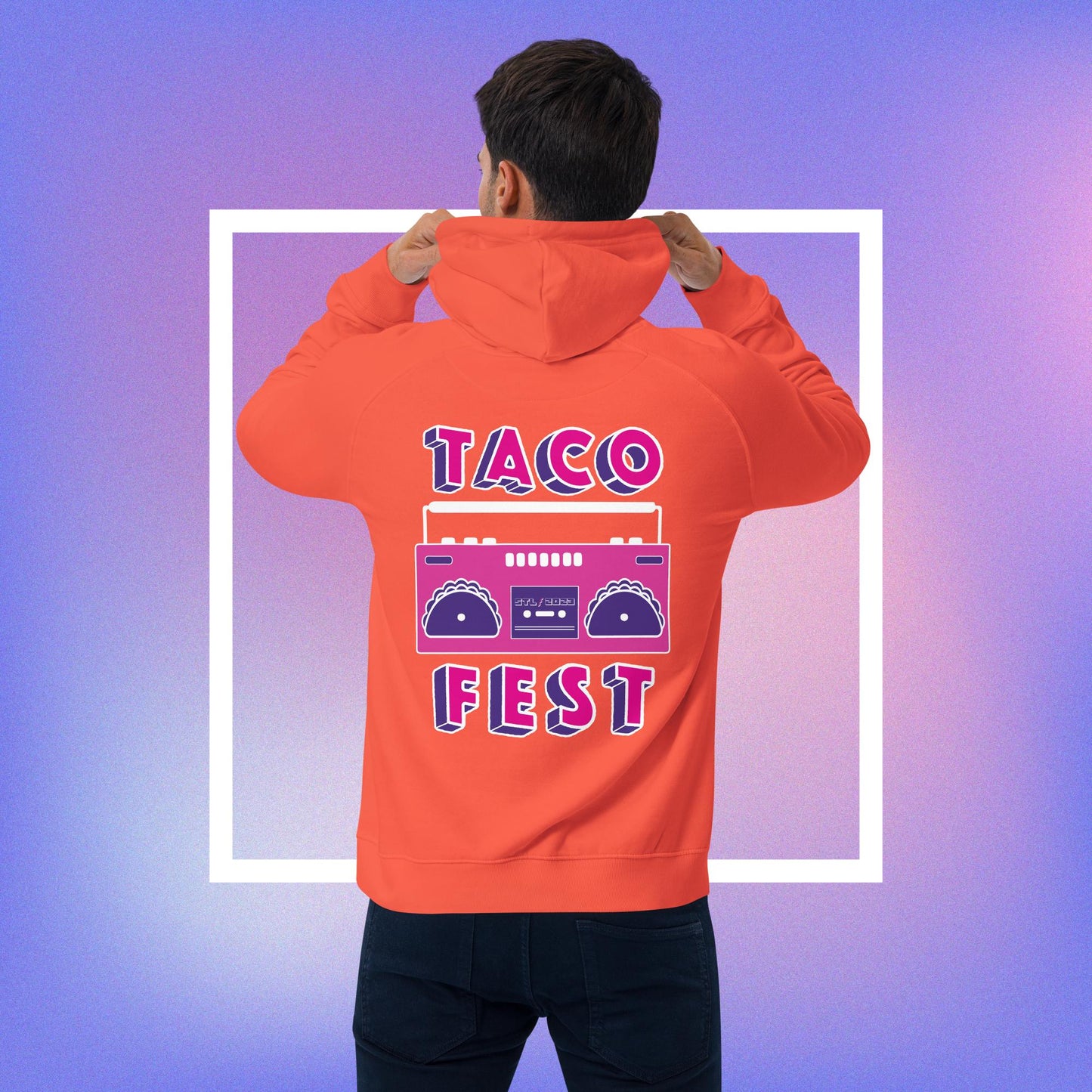 Taco Fest Boom Box Unisex eco raglan hoodie
